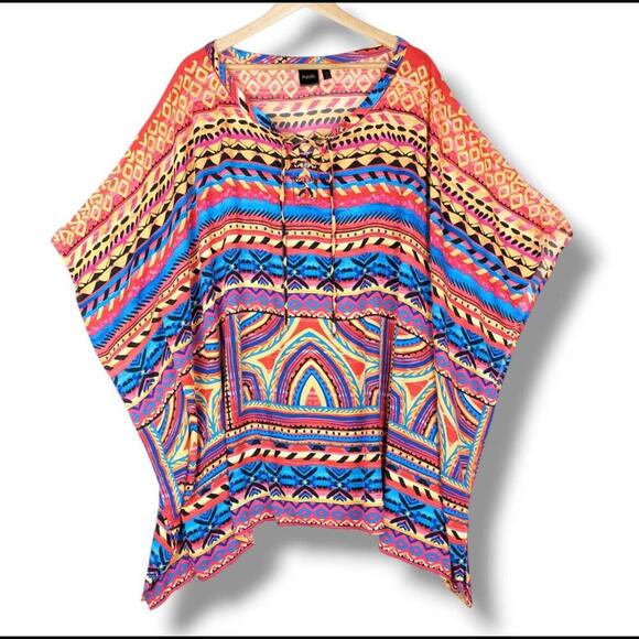 Rafaella Kimono Cover Up Top 3X Plus Size Colorful Bold Print - Picture 1 of 13